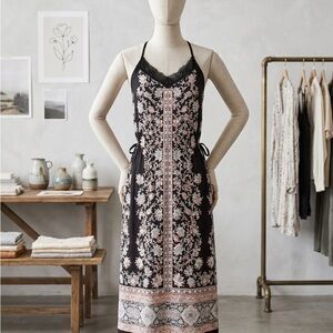 Forever 21 Black Mini  Slip Dress with Pink Floral Embroidery Paneling